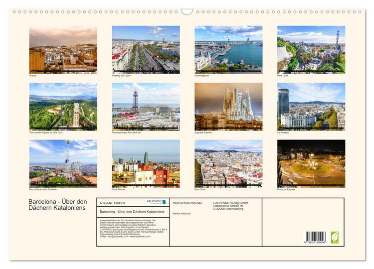 Produktbild: Barcelona - &Uuml;ber den D&auml;chern Kataloniens (Wandkalender 2026 DIN A2 quer), CALVENDO Monatskalender