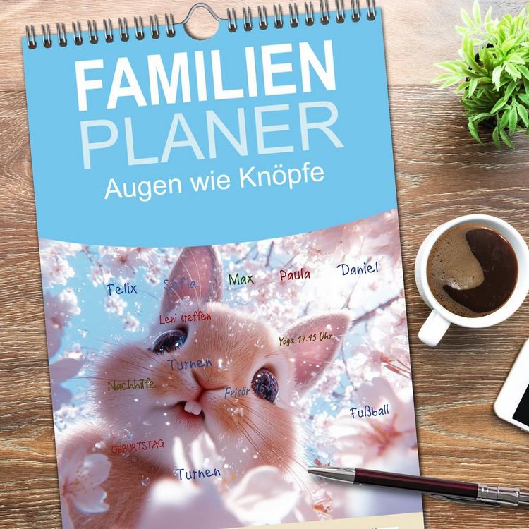 Produktbild: Familienplaner 2026 - Augen wie Kn&ouml;pfe mit 5 Spalten (Wandkalender, 21 x 45 cm) CALVENDO