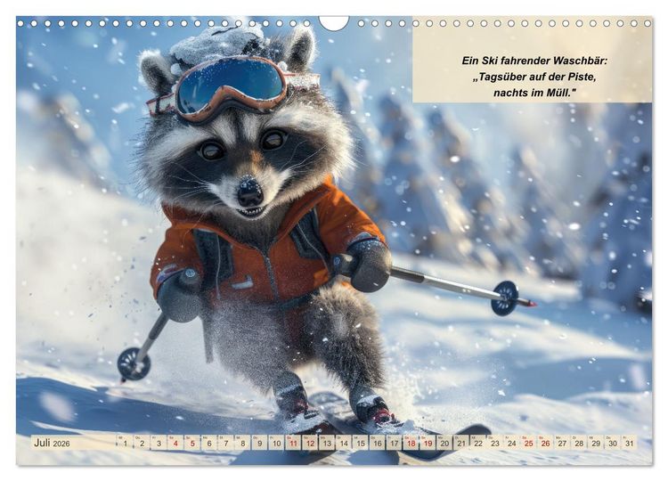 Produktbild: Tierisch lustige Skifahrer (Wandkalender 2026 DIN A3 quer), CALVENDO Monatskalender