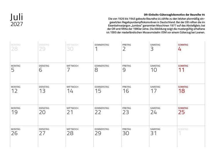 Produktbild: Dampfloks in Farbe 2027 Eintragkalender