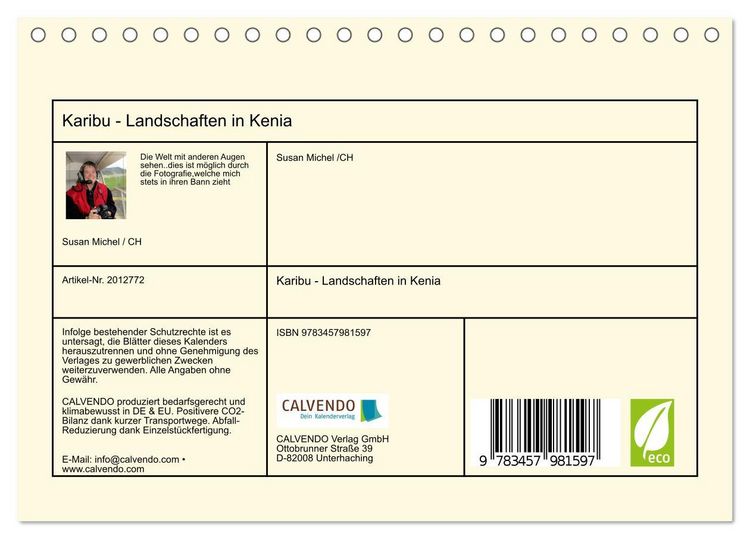 Produktbild: Karibu - Landschaften in Kenia (Tischkalender 2026 DIN A5 quer), CALVENDO Monatskalender