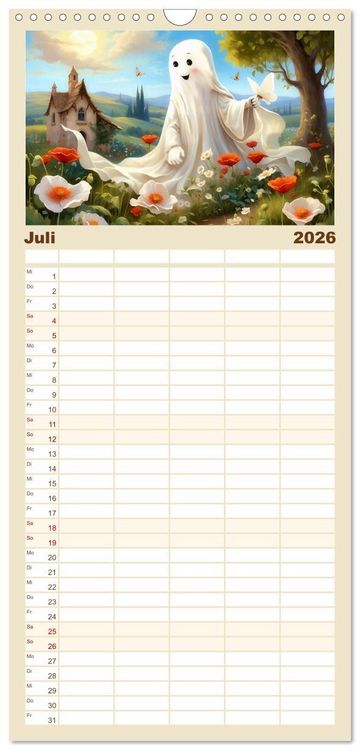 Produktbild: Familienplaner 2026 - Korbinian, der kleine Geist mit 5 Spalten (Wandkalender, 21 x 45 cm) CALVENDO