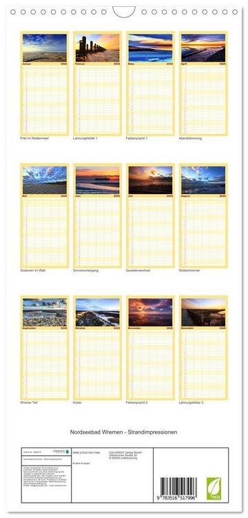 Produktbild: Familienplaner 2026 - Nordseebad Wremen - Strandimpressionen mit 5 Spalten (Wandkalender, 21 x 45 cm) CALVENDO