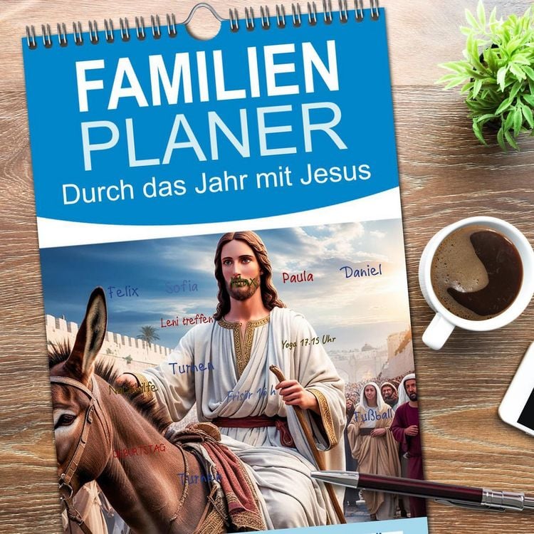 Produktbild: Familienplaner 2026 - Durch das Jahr mit Jesus mit 5 Spalten (Wandkalender, 21 x 45 cm) CALVENDO