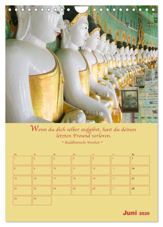Produktbild: BUDDHA IN GOLD - Mit buddhistischen Spr&uuml;chen (Wandkalender 2026 DIN A4 hoch), CALVENDO Monatskalender
