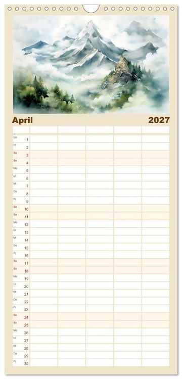 Produktbild: Familienplaner 2027 - Die Magie der Bergwelt mit 5 Spalten (Wandkalender, 21 x 45 cm) CALVENDO
