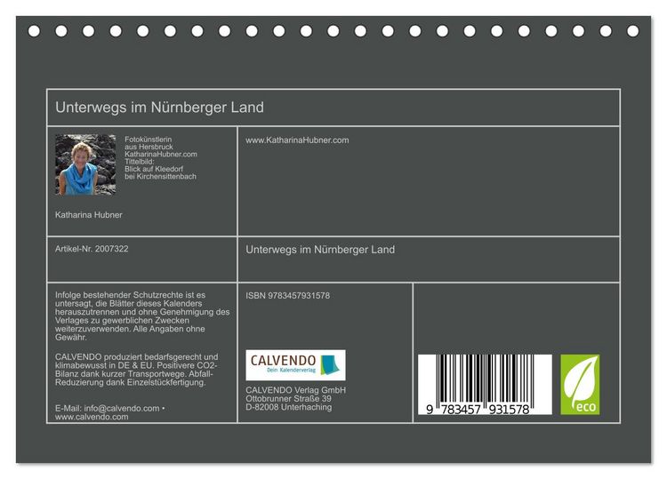 Produktbild: Unterwegs im N&uuml;rnberger Land (Tischkalender 2026 DIN A5 quer), CALVENDO Monatskalender