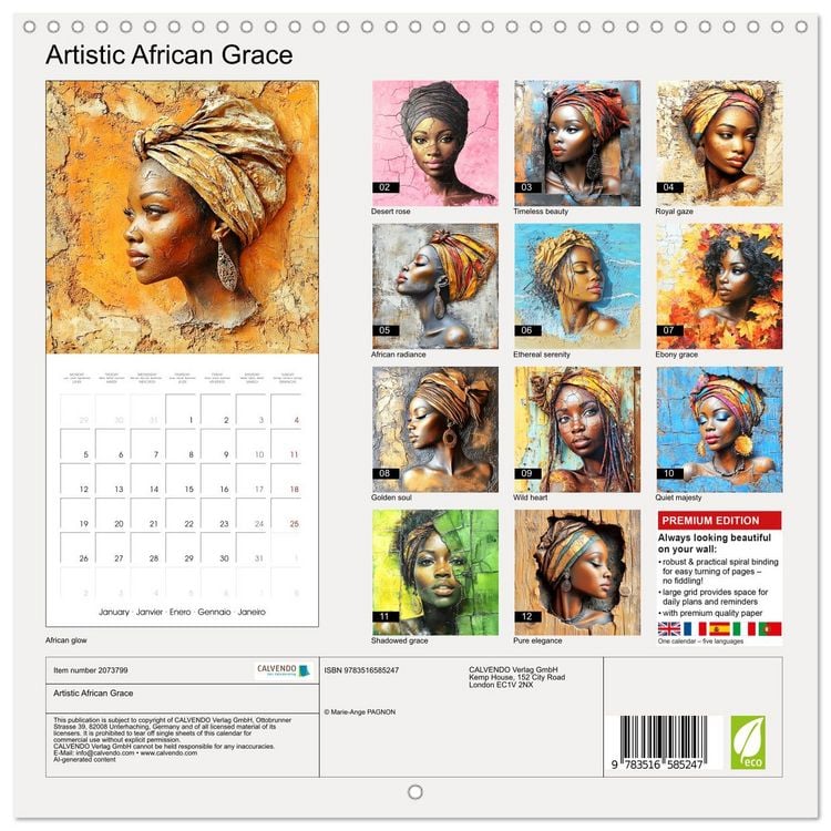 Produktbild: Artistic African Grace (Wall Calendar 2026 12 &times; 12 Inch) CALVENDO 12 Month Wall Calendar