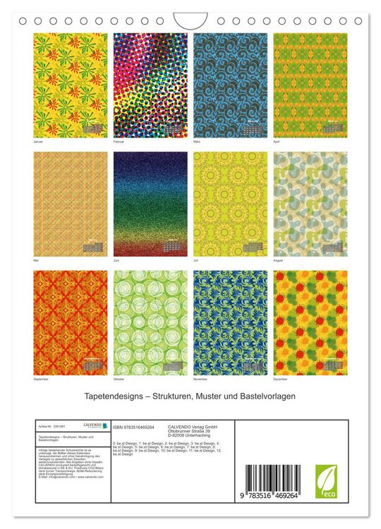 Produktbild: Tapetendesigns &ndash; Strukturen, Muster und Bastelvorlagen (Wandkalender 2026 DIN A4 hoch), CALVENDO Monatskalender