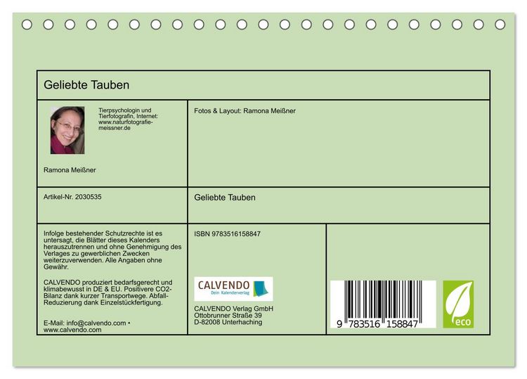 Produktbild: Geliebte Tauben (Tischkalender 2026 DIN A5 quer), CALVENDO Monatskalender