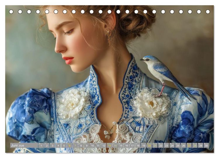 Produktbild: Frauen in beeindruckender Kleidermode - Mit Tieren (Tischkalender 2026 DIN A5 quer), CALVENDO Monatskalender