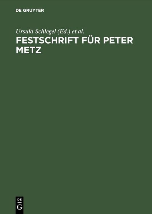 Produktbild: Festschrift f&uuml;r Peter Metz