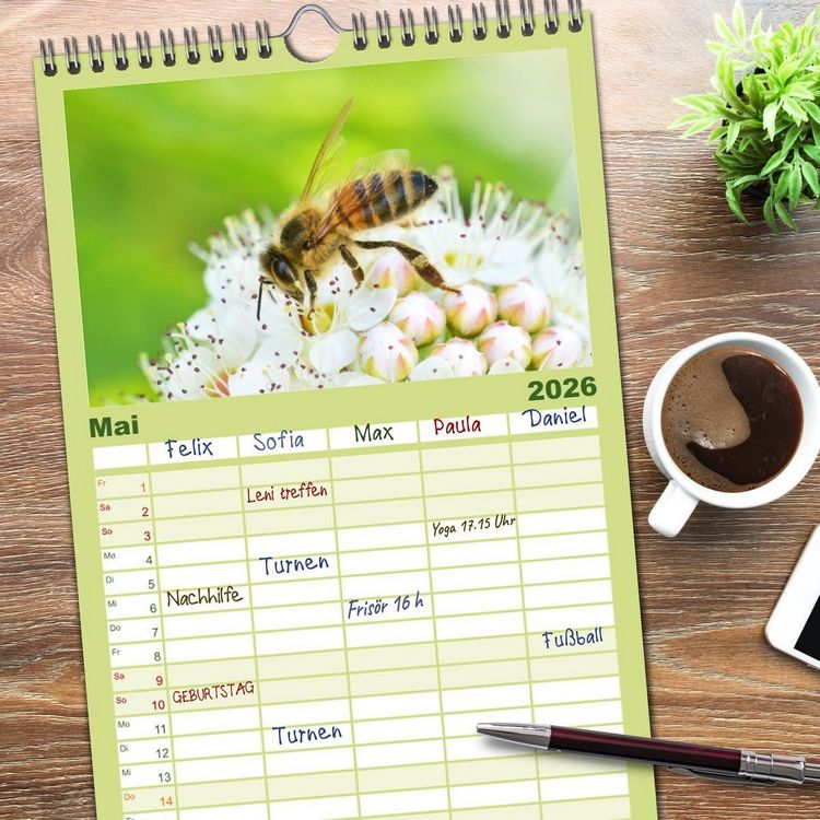Produktbild: Familienplaner 2026 - Hummeln und Bienen mit 5 Spalten (Wandkalender, 21 x 45 cm) CALVENDO