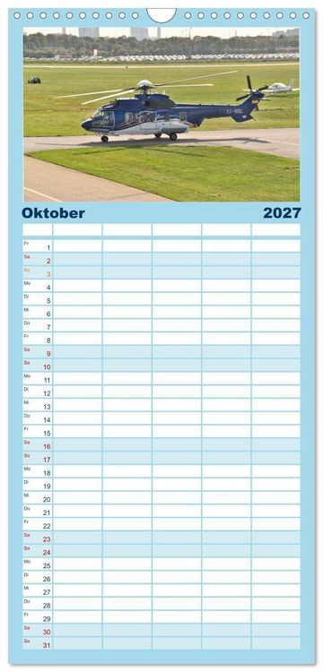 Produktbild: Familienplaner 2027 - Die beeindruckende Welt der Hubschrauber mit 5 Spalten (Wandkalender, 21 x 45 cm) CALVENDO