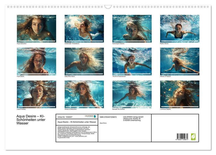 Produktbild: Aqua Desire &ndash; KI-Sch&ouml;nheiten unter Wasser (Wandkalender 2026 DIN A2 quer), CALVENDO Monatskalender