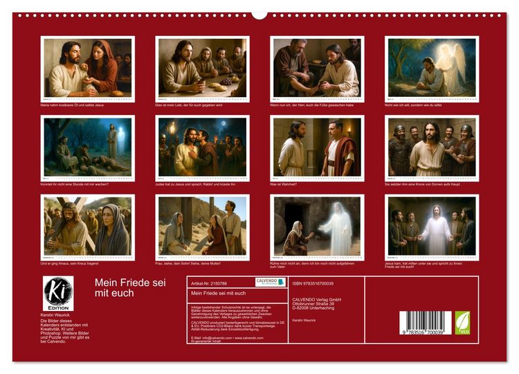Produktbild: Mein Friede sei mit euch (hochwertiger Premium Wandkalender 2026 DIN A2 quer), Kunstdruck in Hochglanz