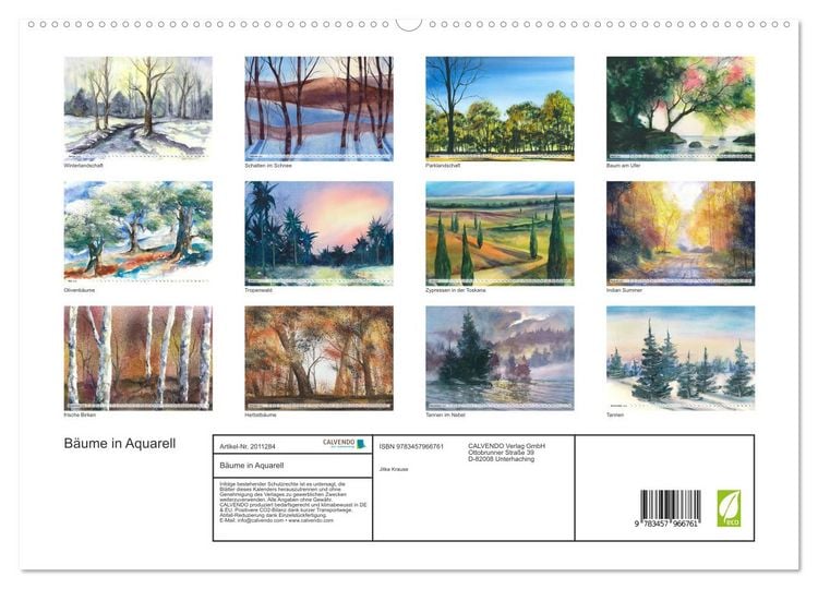 Produktbild: B&auml;ume in Aquarell (hochwertiger Premium Wandkalender 2026 DIN A2 quer), Kunstdruck in Hochglanz