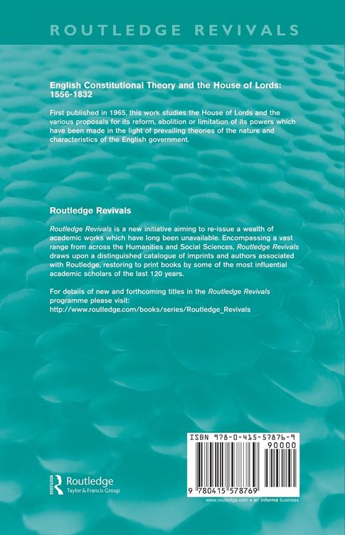 Produktbild: English Constitutional Theory and the House of Lords 1556-1832 (Routledge Revivals)