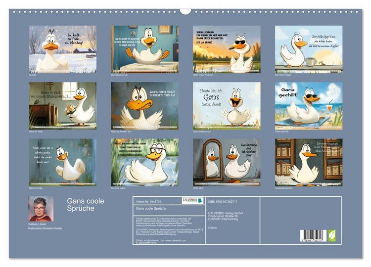 Produktbild: Gans coole Spr&uuml;che (Wandkalender 2026 DIN A2 quer), CALVENDO Monatskalender