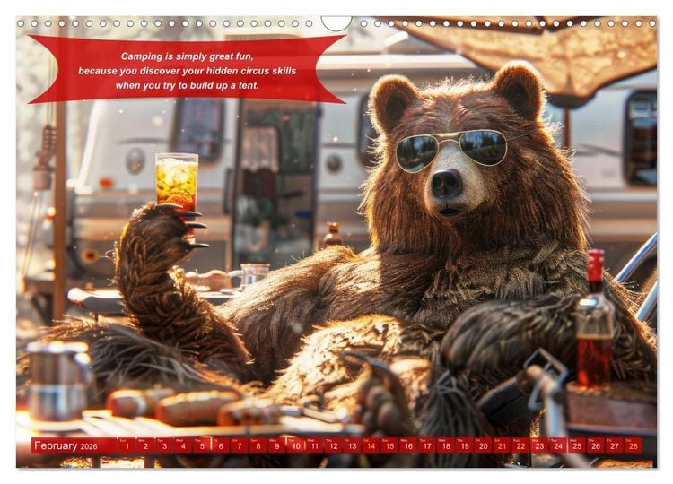 Produktbild: Funny charming animals as campers (Wall Calendar 2026 DIN A3 landscape), CALVENDO 12 Month Wall Calendar