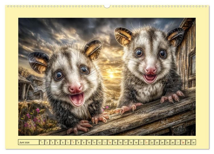 Produktbild: Sanfte Beutelratten. Opossums im stillen Rhythmus der Natur (hochwertiger Premium Wandkalender 2026 DIN A2 quer), Kunstdruck in Hochglanz