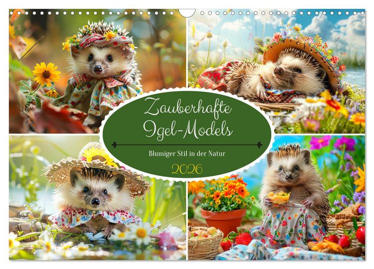 Produktbild: Zauberhafte Igel-Models. Blumiger Stil in der Natur (Wandkalender 2026 DIN A3 quer), CALVENDO Monatskalender