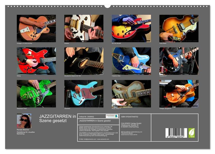 Produktbild: JAZZGITARREN in Szene gesetzt (hochwertiger Premium Wandkalender 2026 DIN A2 quer), Kunstdruck in Hochglanz