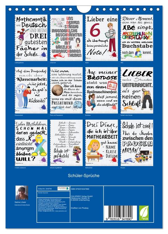 Produktbild: Sch&uuml;ler-Spr&uuml;che (Wandkalender 2026 DIN A4 hoch), CALVENDO Monatskalender