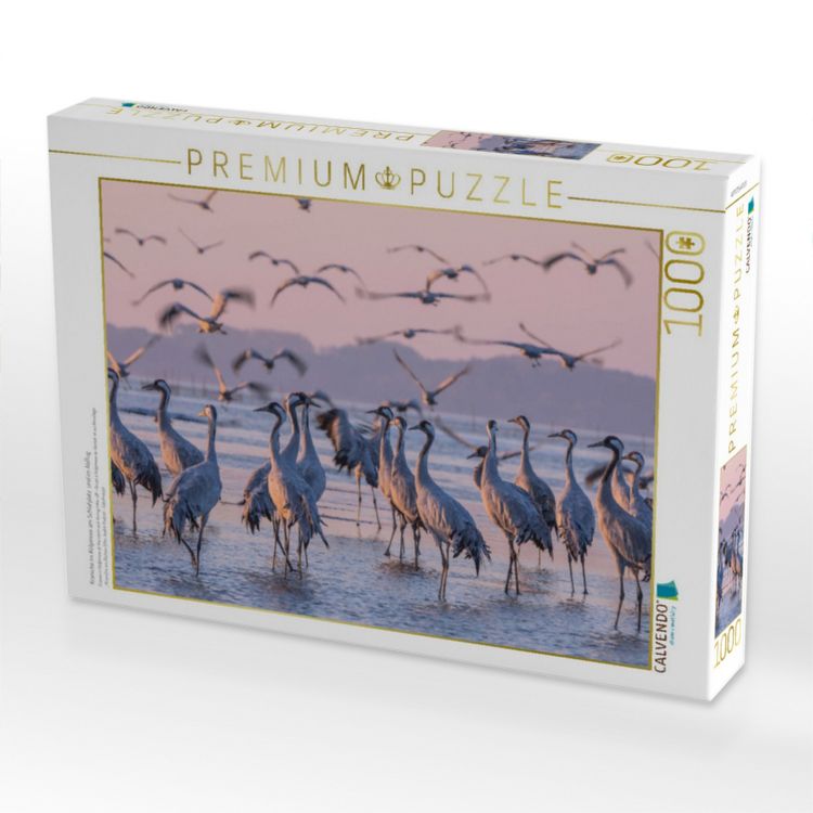 Produktbild: CALVENDO Puzzle Kraniche im K&ouml;lpinsee am Schlafplatz und im Abflug | 1000 Teile Lege-Gr&ouml;&szlig;e 64x48cm Foto-Puzzle f&uuml;r gl&uuml;ckliche Stunden