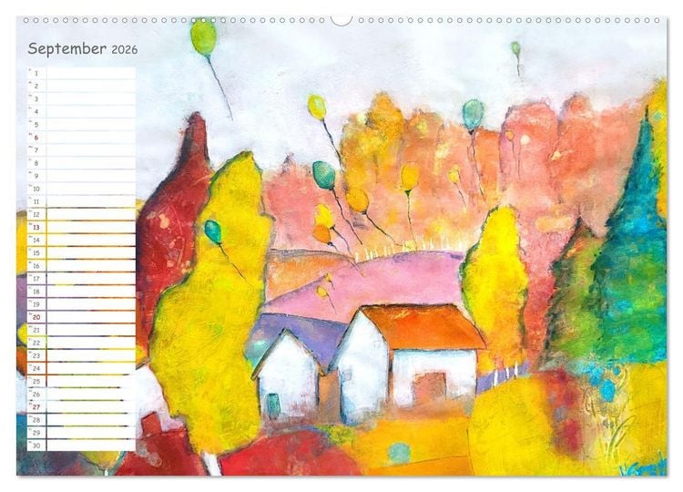 Produktbild: Gemalte Herbsttr&auml;ume - Eine malerische Reise in bunte Herbstlandschaften (hochwertiger Premium Wandkalender 2026 DIN A2 quer), Kunstdruck in Hochglanz