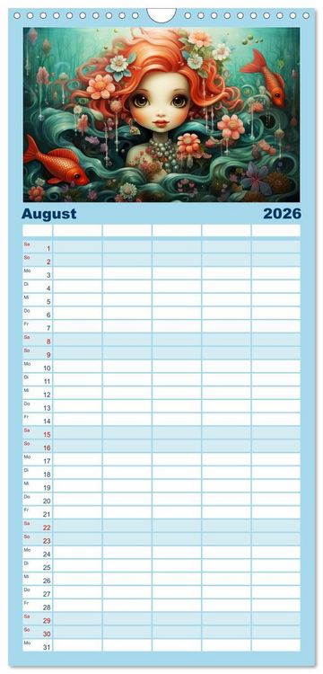 Produktbild: Familienplaner 2026 - Zauberhafte Meerjungfrauen. Liebliche Illustrationen mit 5 Spalten (Wandkalender, 21 x 45 cm) CALVENDO