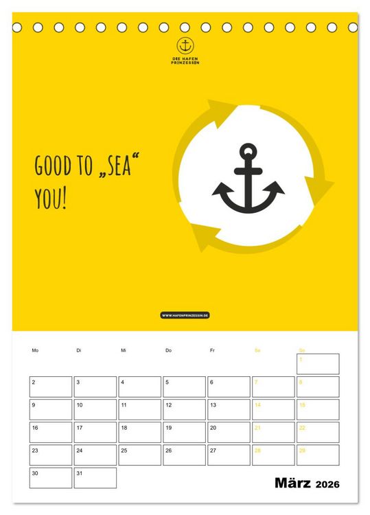 Produktbild: hafenprinzessin: Ankertr&auml;ume & Meer - Der moderne Zitate-Wandkalender f&uuml;r maritime Lebensmomente! (Tischkalender 2026 DIN A5 hoch), CALVENDO Monatskalender