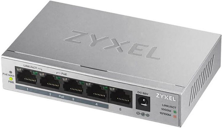 Produktbild: ZyXEL GS1005HP-EU0101F GS1005HP-EU0101F Netzwerk Switch 5 Port 2000MBit/s PoE-Funktion