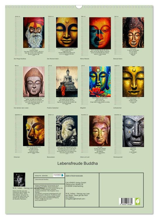 Produktbild: Lebensfreude Buddha (Wandkalender 2026 DIN A2 hoch), CALVENDO Monatskalender