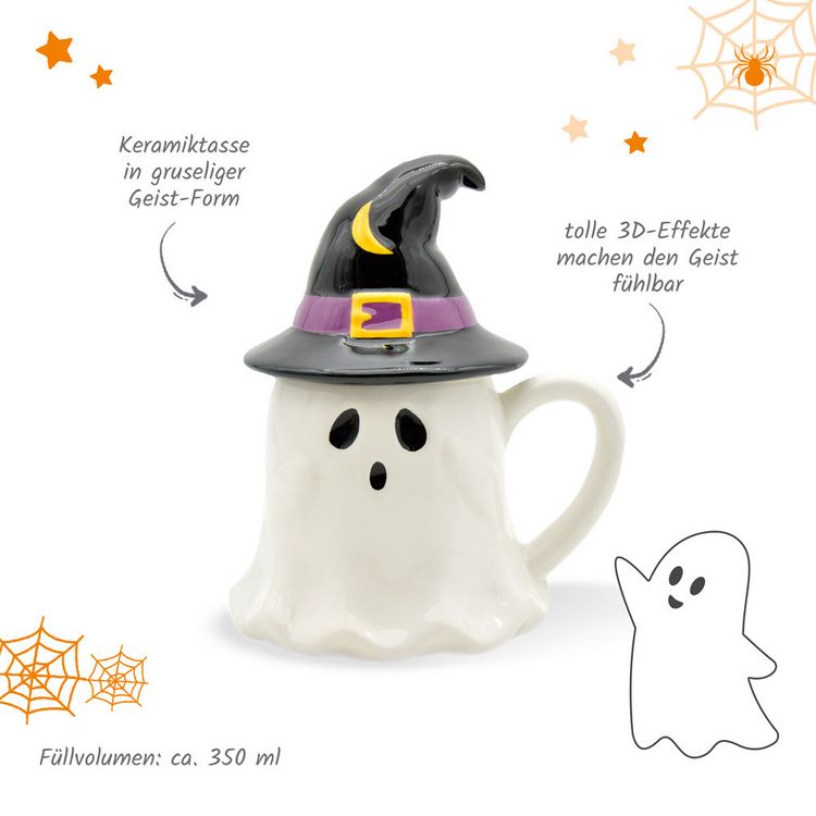 Produktbild: Tr&ouml;tsch Spuktasse mit Deckel Gespenst Keramiktasse Halloween