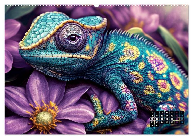 Produktbild: Cham&auml;leon Artwork (Wandkalender 2026 DIN A2 quer), CALVENDO Monatskalender