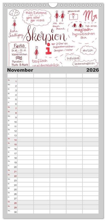 Produktbild: Familienplaner 2026 - Sternzeichen-Kalender mit 5 Spalten (Wandkalender, 21 x 45 cm) CALVENDO