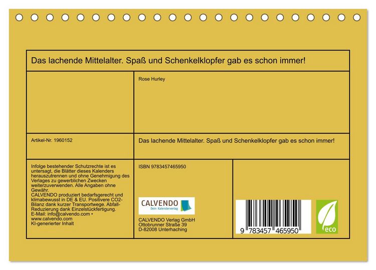 Produktbild: Das lachende Mittelalter. Spa&szlig; und Schenkelklopfer gab es schon immer! (Tischkalender 2026 DIN A5 quer), CALVENDO Monatskalender