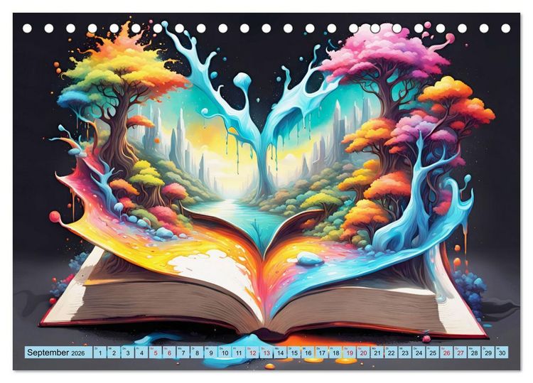 Produktbild: Bunte B&uuml;cherseiten (Tischkalender 2026 DIN A5 quer), CALVENDO Monatskalender