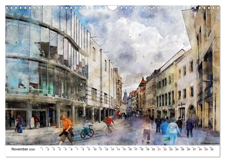 Produktbild: Erfurt - City views in watercolors (Wall Calendar 2026 DIN A3 landscape), CALVENDO 12 Month Wall Calendar