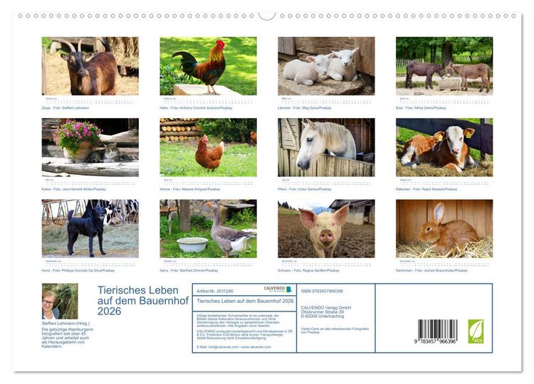 Produktbild: Tierisches Leben auf dem Bauernhof 2026 (hochwertiger Premium Wandkalender 2026 DIN A2 quer), Kunstdruck in Hochglanz
