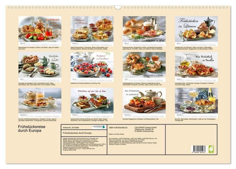 Produktbild: Fr&uuml;hst&uuml;cksreise durch Europa (Wandkalender 2027 DIN A2 quer), CALVENDO Monatskalender