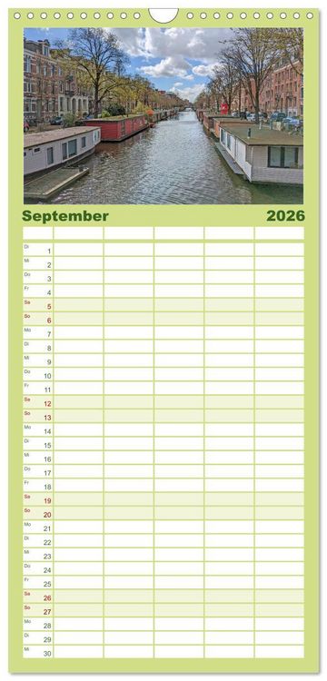 Produktbild: Familienplaner 2026 - Amsterdam am Tag und bei Nacht mit 5 Spalten (Wandkalender, 21 x 45 cm) CALVENDO