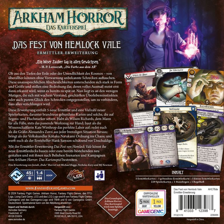 Produktbild: Arkham Horror Das Kartenspiel - Das Fest von Hemlock Vale (Ermittler-Erweiterung) DE