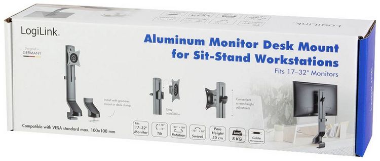 Produktbild: LogiLink BP0161 Monitor-Tischhalterung 1 Display(s) Schwarz Drehbar, H&ouml;henverstellbar, Neigbar, Schwenkbar