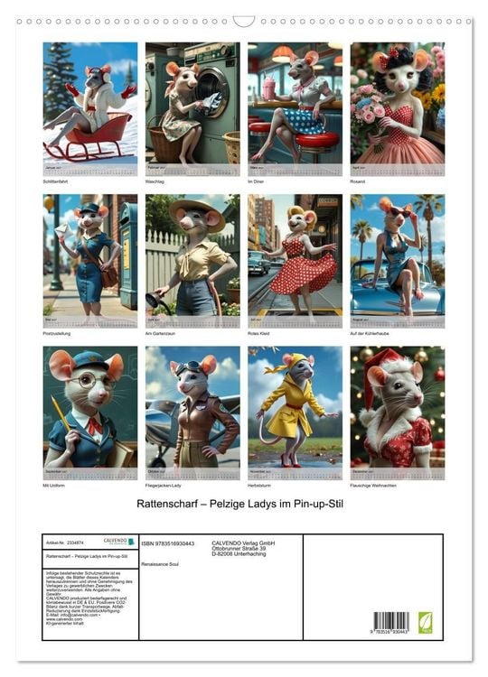 Produktbild: Rattenscharf &ndash; Pelzige Ladys im Pin-up-Stil (Wandkalender 2027 DIN A2 hoch), CALVENDO Monatskalender