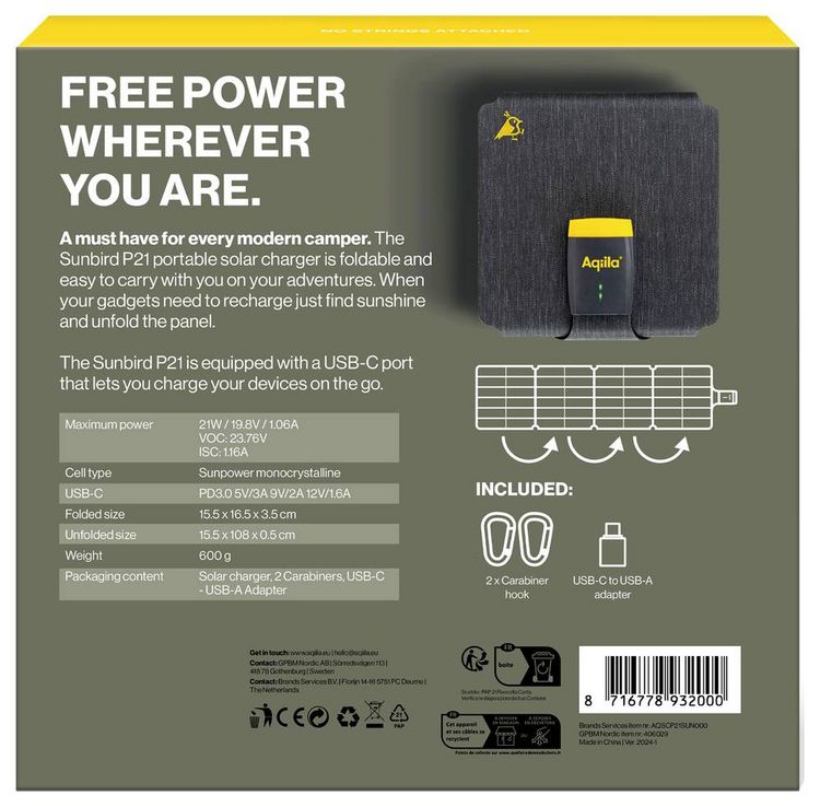 Produktbild: Aqiila P21 AQSCP21SUN000 Solar-Ladeger&auml;t 21W