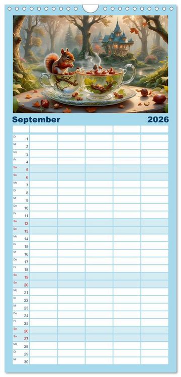 Produktbild: Familienplaner 2026 - Tierische Tee-Parade mit 5 Spalten (Wandkalender, 21 x 45 cm) CALVENDO