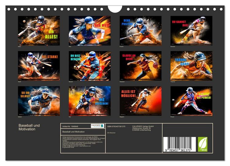 Produktbild: Baseball und Motivation (Wandkalender 2026 DIN A4 quer), CALVENDO Monatskalender