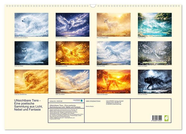 Produktbild: UNsichtbare Tiere - Eine poetische Sammlung aus Licht, Nebel und Fantasie (Wandkalender 2027 DIN A2 quer), CALVENDO Monatskalender